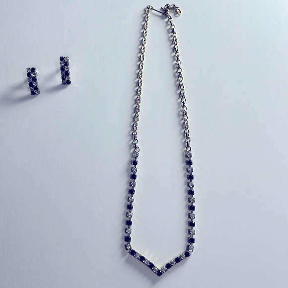 Sapphire and diamond accent necklace and earrings. Length is 7 1/2” from top. - Picture 4 of 4